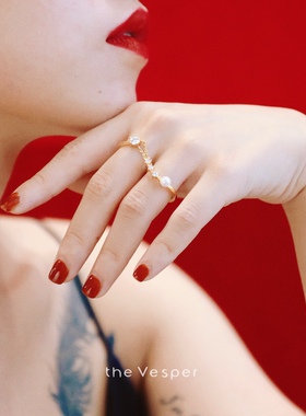 原创设计金色超闪流苏双环指环