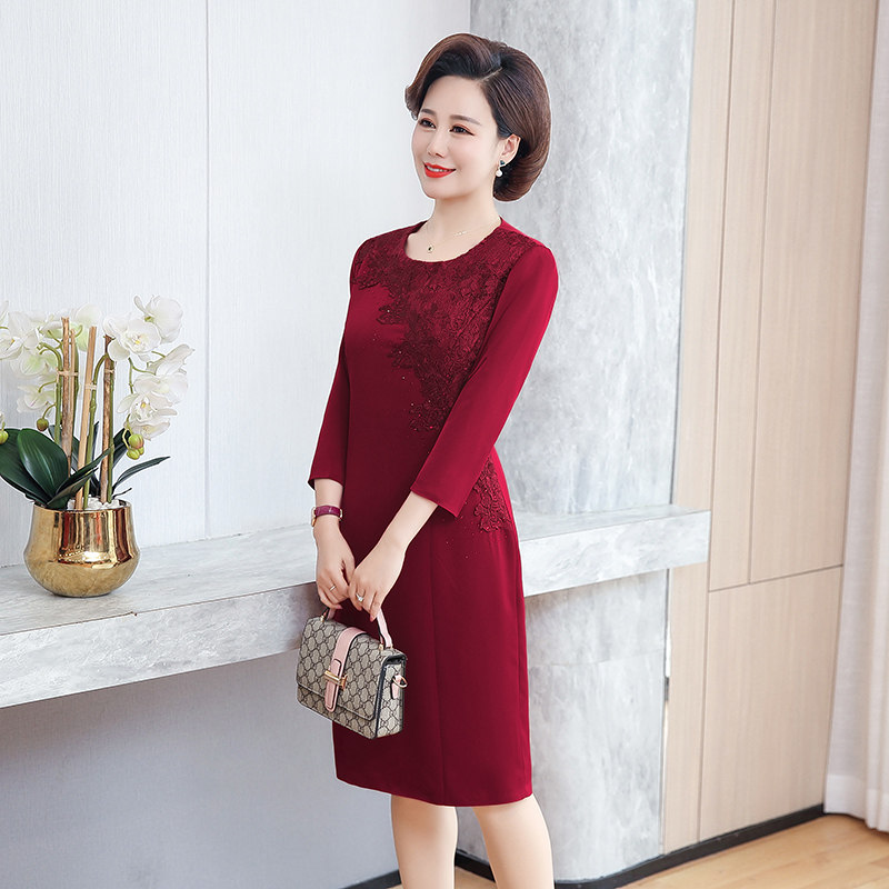 春秋女装中年妈妈装高档高贵连衣裙 音妮卡中老年女装
