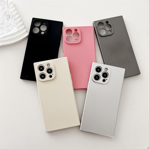 直角边方块形肤感喷油适用于iphone16手机壳15proMAX镜头全包17air苹果13简约磨砂12硅胶套14plus防摔8潮牌女 - 图1