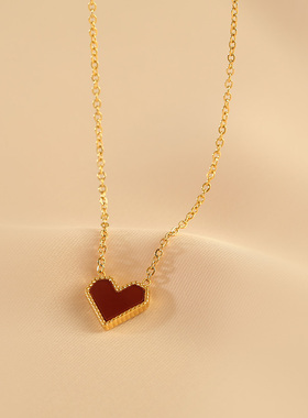 花迹爱心吊坠项链女钛钢不掉色