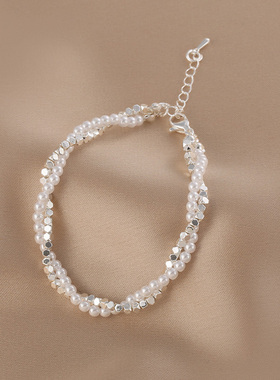 花迹双层叠戴碎银子手链女