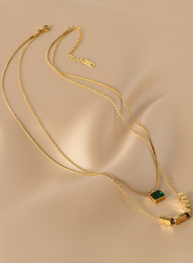 花迹祖母绿锆石吊坠项链女