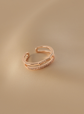 花迹高级感蝴蝶结镶钻双层戒指女