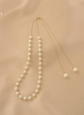 花迹珍珠项链女高级设计感小众轻奢流苏可调节锁骨链法式复古颈链