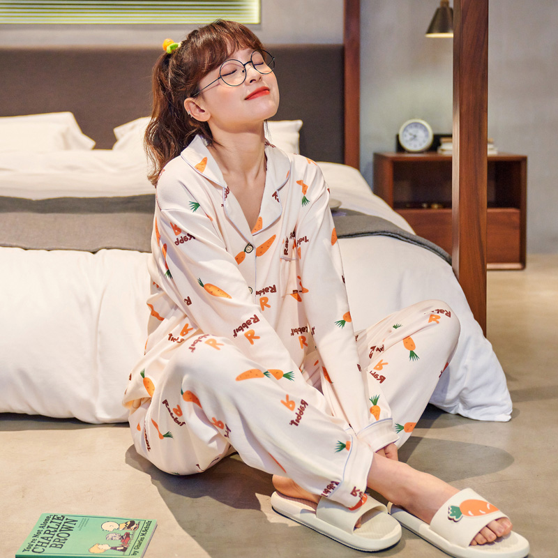春秋季纯棉长袖2021新款ins风睡衣 可爱伴睡衣/家居服套装