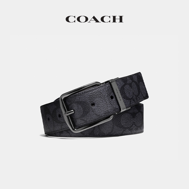 COACH/蔻驰男士WIDE HARNESS双面腰带皮带碳灰色百搭