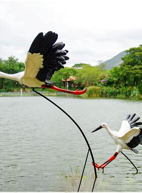仿真仙鹤雕塑白鹤摆件玻璃钢水池户外鸟装饰园林小区白鹭景观模型