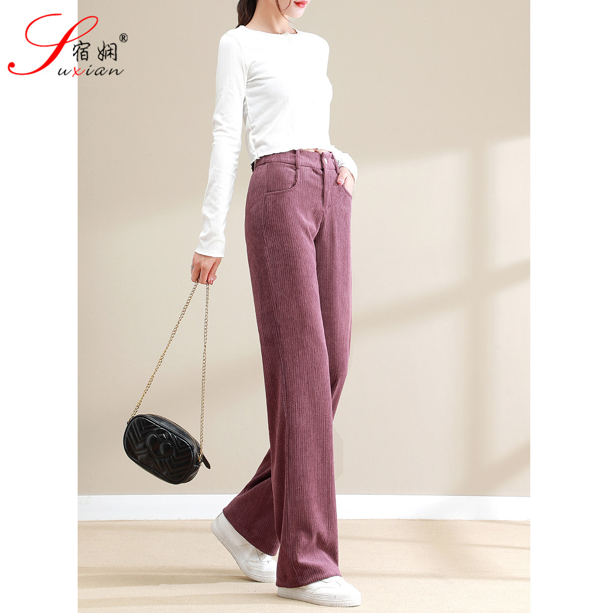 条绒垂感高腰2020秋冬新款潮阔腿裤 宿娴休闲裤