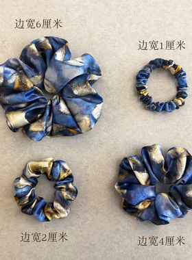 真丝22姆米桑蚕丝大肠发圈中国风头饰绳皮筋法式古典莫奈油画抽象