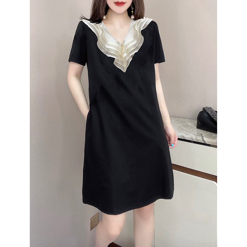 设计感小众荷叶边v领短袖连衣裙 蜜恒连衣裙