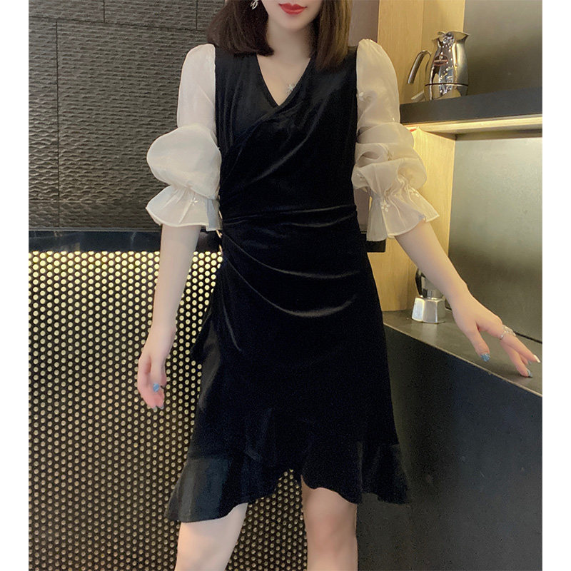 法式收腰气质荷叶边裙名媛连衣裙 蜜恒连衣裙