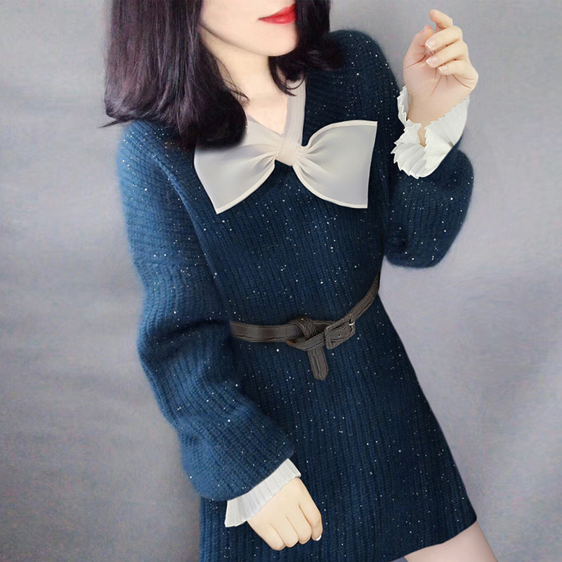 洋气收腰中长款气质打底针织连衣裙 蜜恒连衣裙