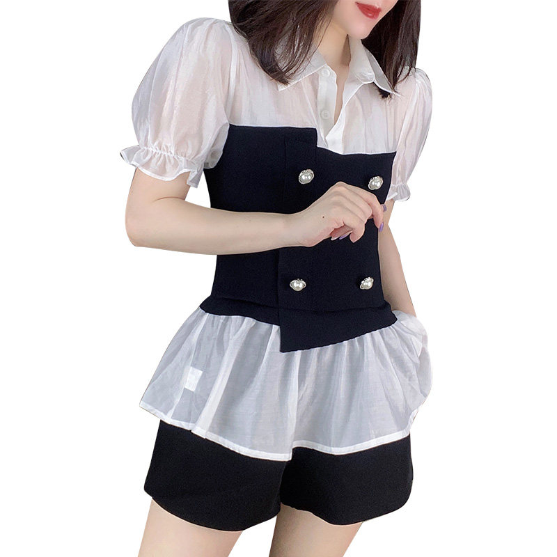 微透雪纺小衫假两件泡泡袖2020衬衫 蜜恒衬衫