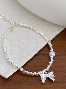 少女心碎银子蝴蝶结珍珠手链手环女简约ins气质新款甜美手串批发
