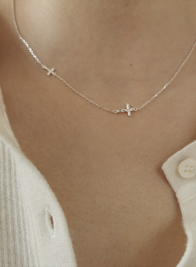 925纯银迷你十字架锁骨链项链ins女百搭小众设计感时尚气质项链