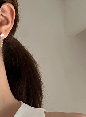 韩版s925纯银蝴蝶结珍珠耳钉女甜美气质养耳洞小巧百搭耳坠耳饰品