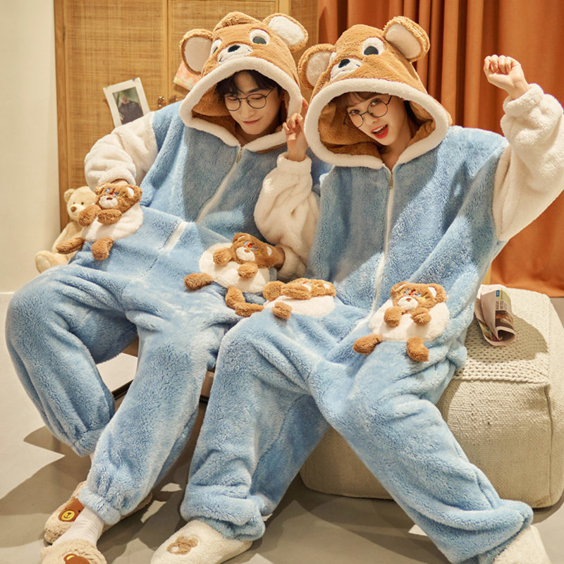 情侣连体秋冬季款加绒一体男士睡衣 芸茹媗睡衣/家居服套装