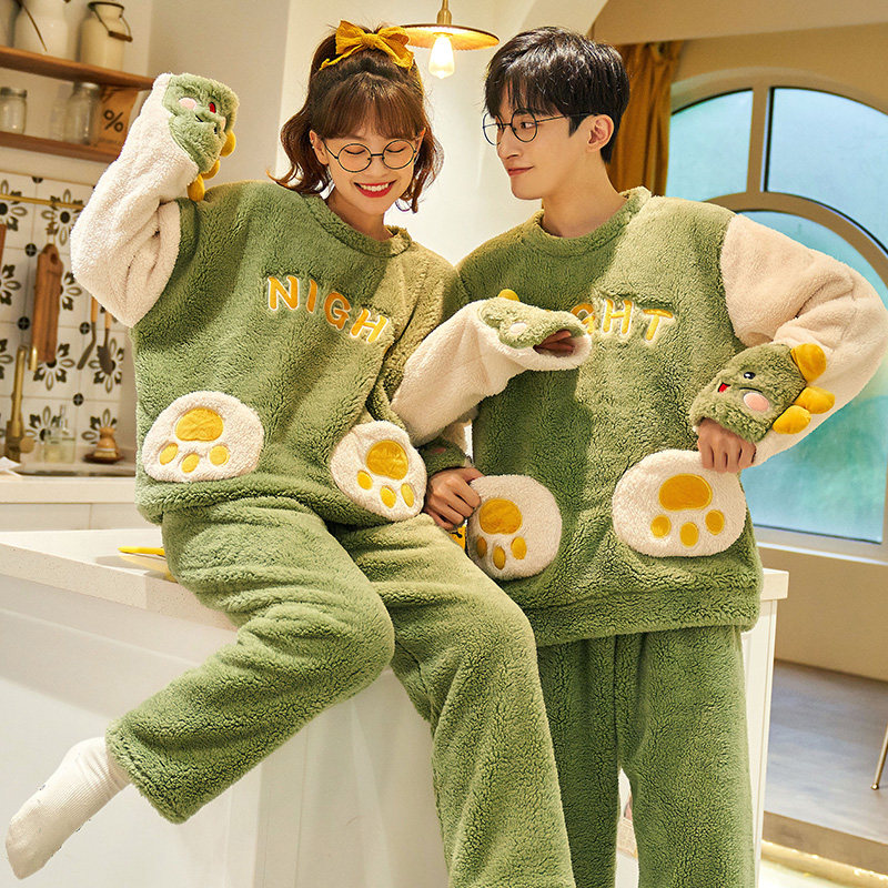 情侣秋冬款珊瑚绒加厚加绒卡通睡衣 芸茹媗睡衣/家居服套装