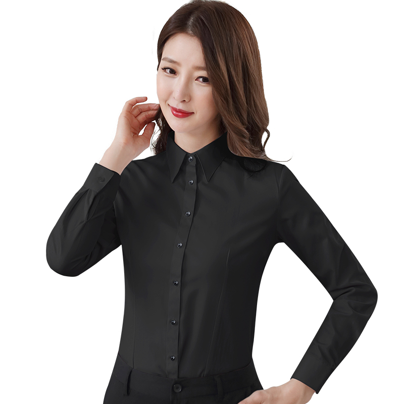 黑色女职业装长袖2020春夏新款衬衫 欧文书衬衫