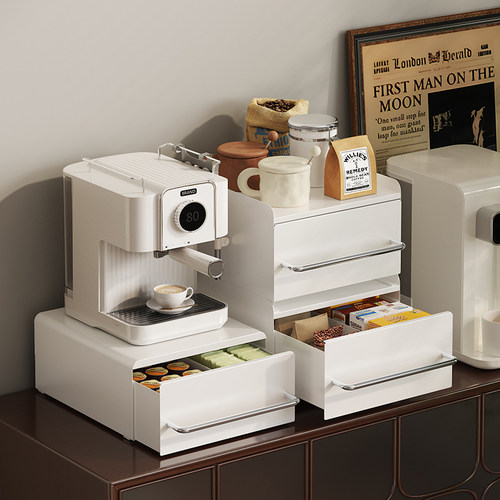 咖啡器具收纳防尘台面咖啡机置物架抽屉桌面杯架双层水吧台储物架 - 图0