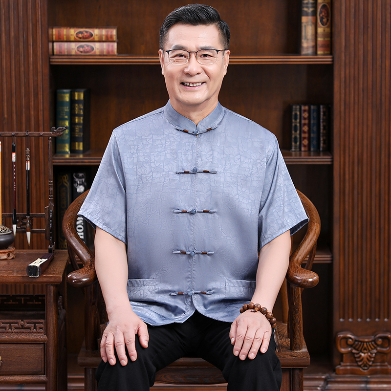 爸爸夏季短袖男士服长袖唐装衬衫 柒赢衬衫