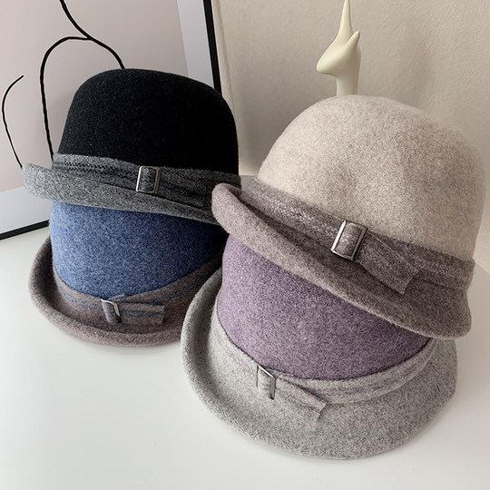 Wool woolen hat women's autumn and winter elegant curly top hat