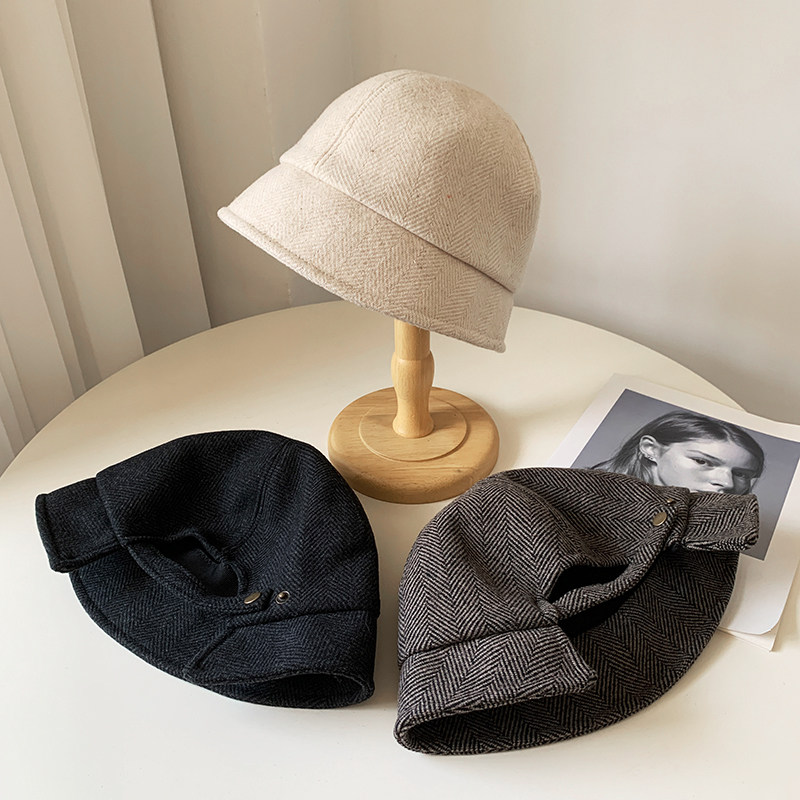可扎马尾高品质羊毛渔夫帽子女秋冬季复古英伦时尚百搭保暖小盆帽,淘宝优惠券,粉丝福利购,淘宝优惠卷