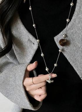 叠戴土星珍珠毛衣链小众轻奢