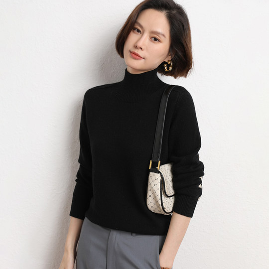 Women's elegant high stand collar autumn and winter sweater