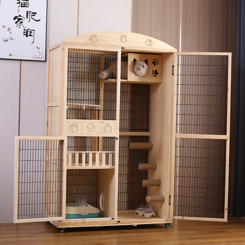 大型豪华猫笼家用实木宠物笼超大自由空间三层室内别墅猫空笼猫柜 - 图0
