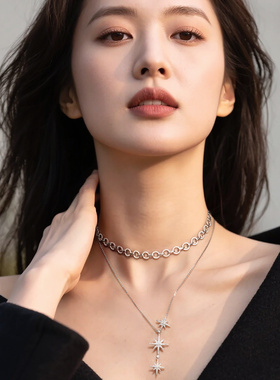 apm monaco 微镶圆环链条925银项链 女款 银色简约气质百搭锁骨链