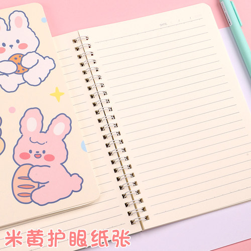 A5卡通线圈本学生用简约笔记本女生可爱日记本子大学生考研B5小清新记事本二三年级60张加厚课堂笔记本横线本 - 图1