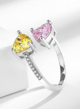 爱心粉色可调节戒指高级感食指