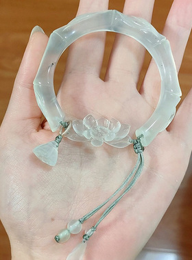 清心诀高级感新中式白月光高级冰透莲花小众手镯清冷感仿岫玉手饰