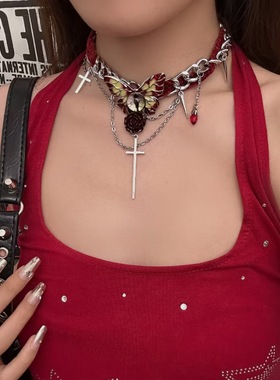 暗黑系朋克风红色项链女重工