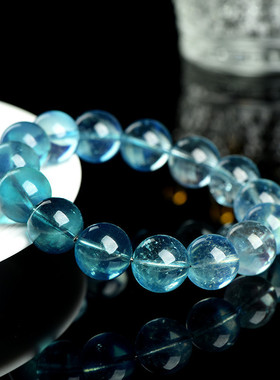 久雅水晶天然巴西老矿魔鬼绿海蓝宝圆珠手链渐变魔鬼绿宝手串