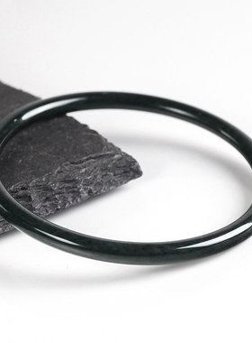 和田玉青墨玉细圆条手镯