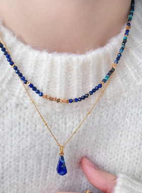 青金石串珠项链配饰女款多巴胺叠戴锁骨链轻奢小众高级感颈链饰品