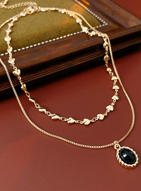 真金电镀爱心几何项链复古轻奢高级感气质锁骨链法式时尚简约项饰