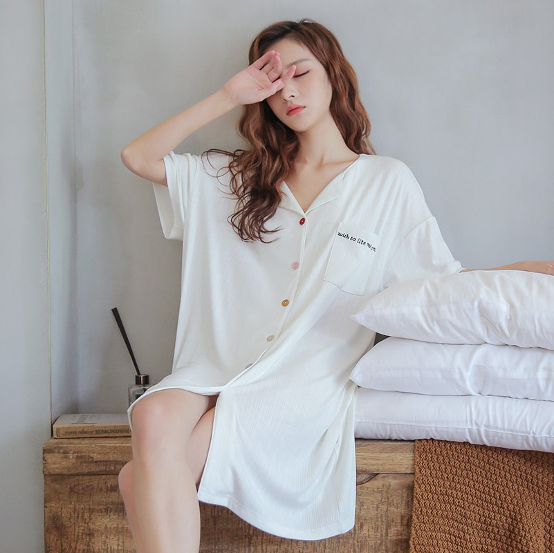 2022年新款春秋季纯棉性感衬衫睡裙 碧绒睡裙