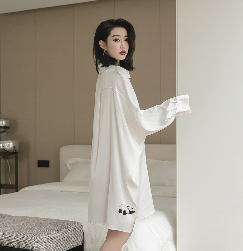 2022年春秋季冰丝性感长袖丝绸睡裙 碧绒睡裙