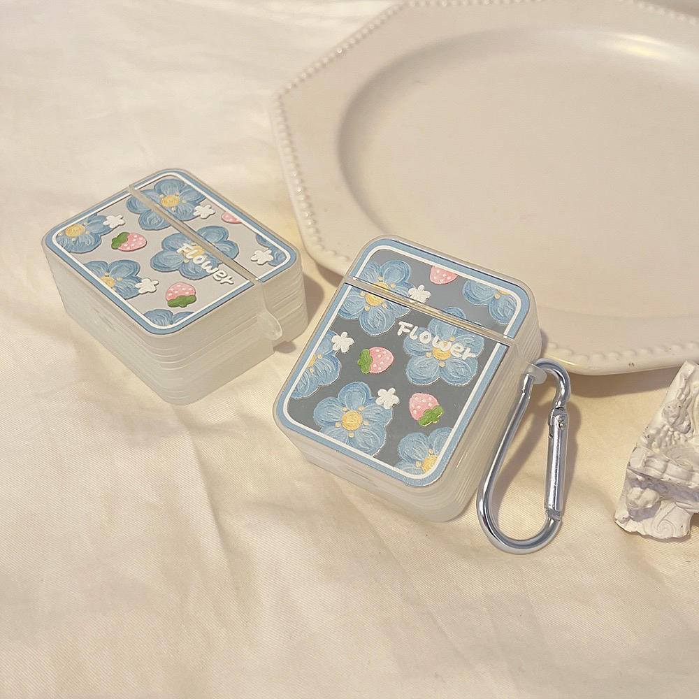ins风耳机壳高级感耳机壳镜面花朵保护壳适用苹果AirPods2蓝牙耳机保护套pro2新款3代耳机套简约风4代保护壳 - 图1
