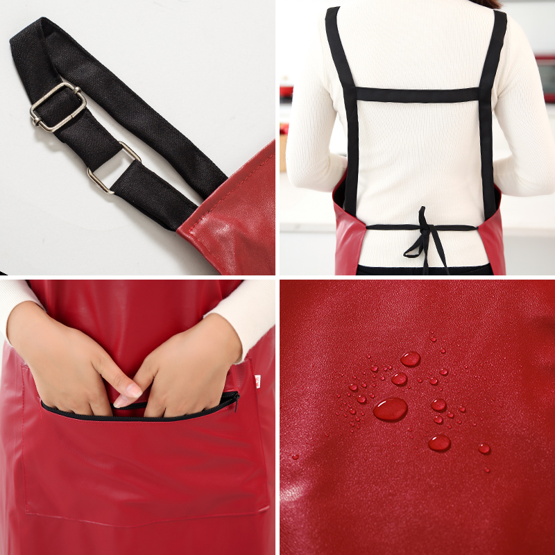 家用厨房皮革围裙防水防油大人罩衣女工作服冬季做饭围裙定制logo - 图1