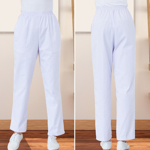 尖狮护士裤子白色女工作裤厚款弹力蓝色松紧腰大码裤子粉色冬季服 - 图1