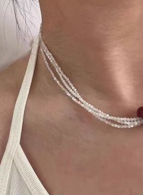 白贝壳帝王朱砂珠复古多层链条小众原创设计男女中国风潮流百搭气