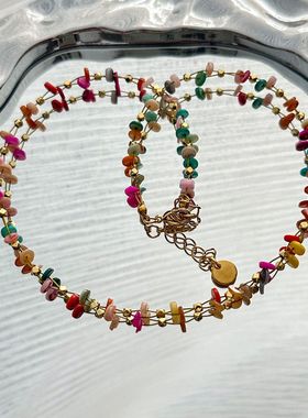 YH-JY新款错落彩色贝壳项链女轻奢设计感小众高级感气质锁骨链