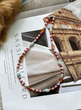 关晓彤同款Onchic斑斓项链女天然宝石玛瑙彩色串珠颈链轻奢高级感