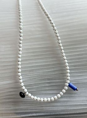简约白瓷银珠双吊坠贝壳法式百搭小众设计钛钢不掉色项链