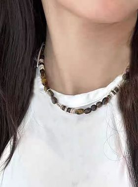 悠然假日虎眼石项链男女个性百搭潮流天然石项链锁骨链饰品