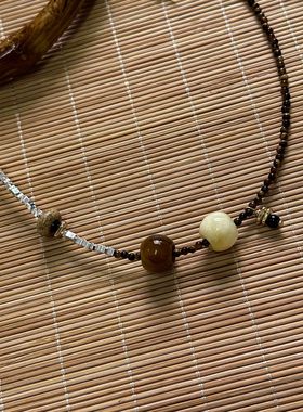 虎眼石串珠拼接碎银子毛衣项链配饰女款高级感轻奢小众锁骨链颈链